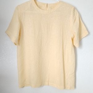 Sunny Yellow Blouse Short Sleeve Embossed Floral Textured Medium Chest 36"